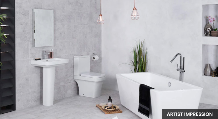 Anti-skid tiles in bathroom and designer tiles dado up to floor height